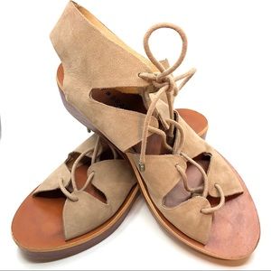 Lucky Brand Taupe Lace-Up Suede Sandals